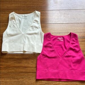 Garage Pink and Cream Fitted Crop Tank Tops
